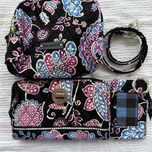 Vera Bradley Turnlock wallet, Mid cosmetic bag and Zip ID lanyard set